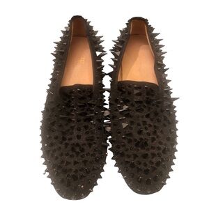 FERUCCI Black Spikes Slippers Loafers Flat With‎ Black Crystal GZ Rhinestone